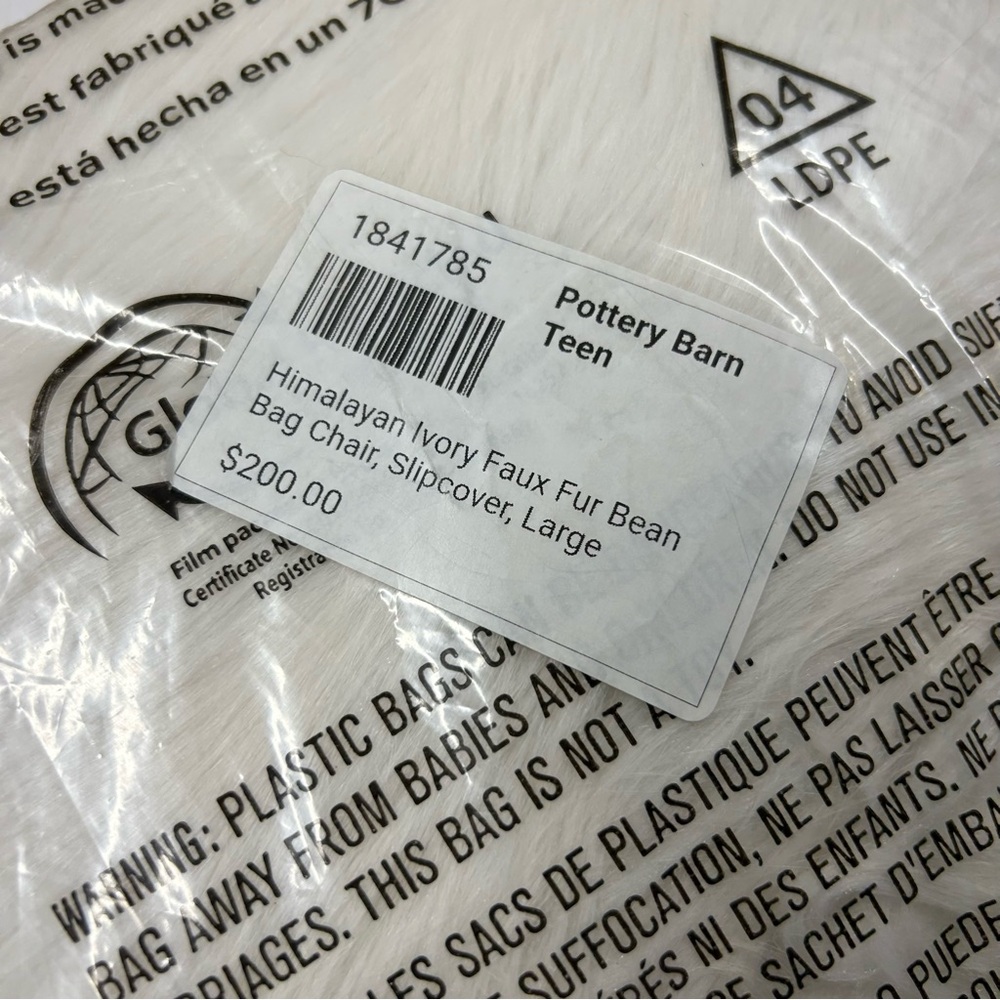 Pottery Barn Himalayan Faux Fur Ivory Bean Bag Chair Slipcover Large Furry NWT - Picture 4 of 6